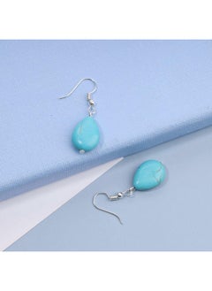 Yheakne Boho Turquoise Teardrop Earrings Silver Turquoise Eardrop Earrings Blue Gemstone Dangle Earrings Vintage Drop Hook Earrings Jewelry For Women And Girls  - Image 4