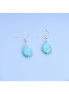 Yheakne Boho Turquoise Teardrop Earrings Silver Turquoise Eardrop Earrings Blue Gemstone Dangle Earrings Vintage Drop Hook Earrings Jewelry For Women And Girls  - Image 3