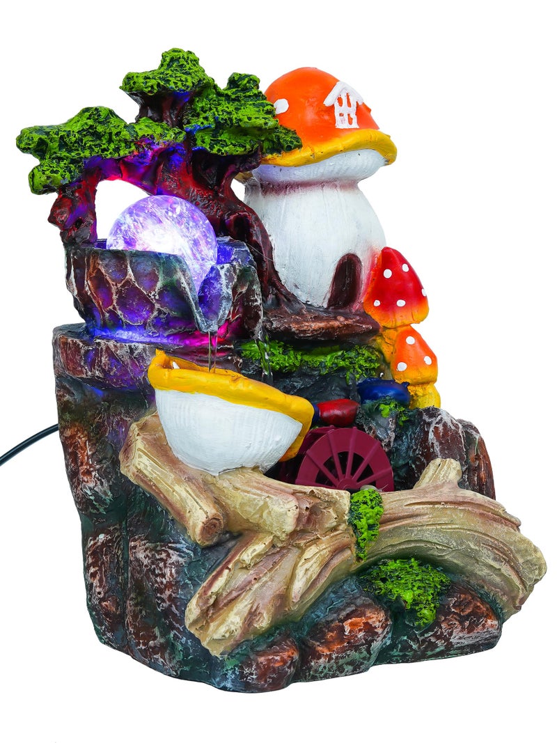 CHRONIKLE Polyresin Artistic Tabletop 3 Steps Indoor Water Fountain for Home Decor with LED Light, Speed Controller Pump & Crystal Ball (Size: 12.5 x 17.5 x 26.5CM |Color: Multi | Weight: 1255 Gram) - Image 4