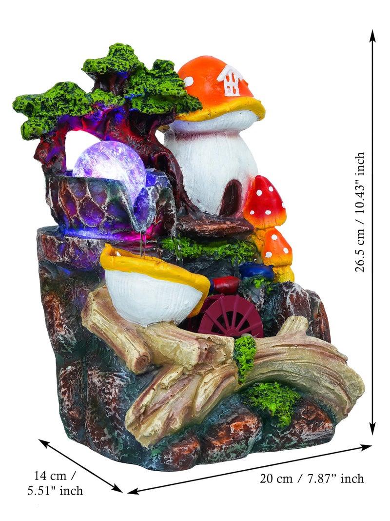 CHRONIKLE Polyresin Artistic Tabletop 3 Steps Indoor Water Fountain for Home Decor with LED Light, Speed Controller Pump & Crystal Ball (Size: 12.5 x 17.5 x 26.5CM |Color: Multi | Weight: 1255 Gram) - Image 2