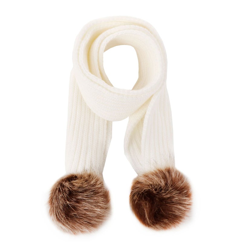 Winter Warm Knitted Scarf Muffler Ribbed Warm Wool Scarfs Infant Toddler Newborn Baby Scarf with Pom Pom Balls - Image 1