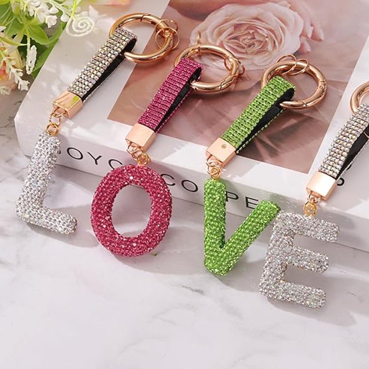 Soft Pottery English Alphabet Keychain Diamond Lovely Personalized Bag Car Keychain Pendant - Image 2
