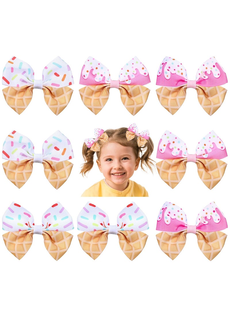 Whaline - Whaline 8Pcs Ice Cream Bow Hair Clips Ice Cream Ribbon Hair Bow Barrette Summer Colorful Hairgrips Alligator Hair Clips for Girls Women Hair Accessories Birthday Party Supplies 4 Design - Image 1