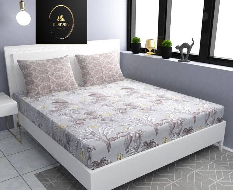 D IMPORTS D imports Cotton Fitted Bed Sheet Set King Size Elastic All Around 180 TC Fits up to 10 Inch Mattress 72 78 Beige  - Image 1