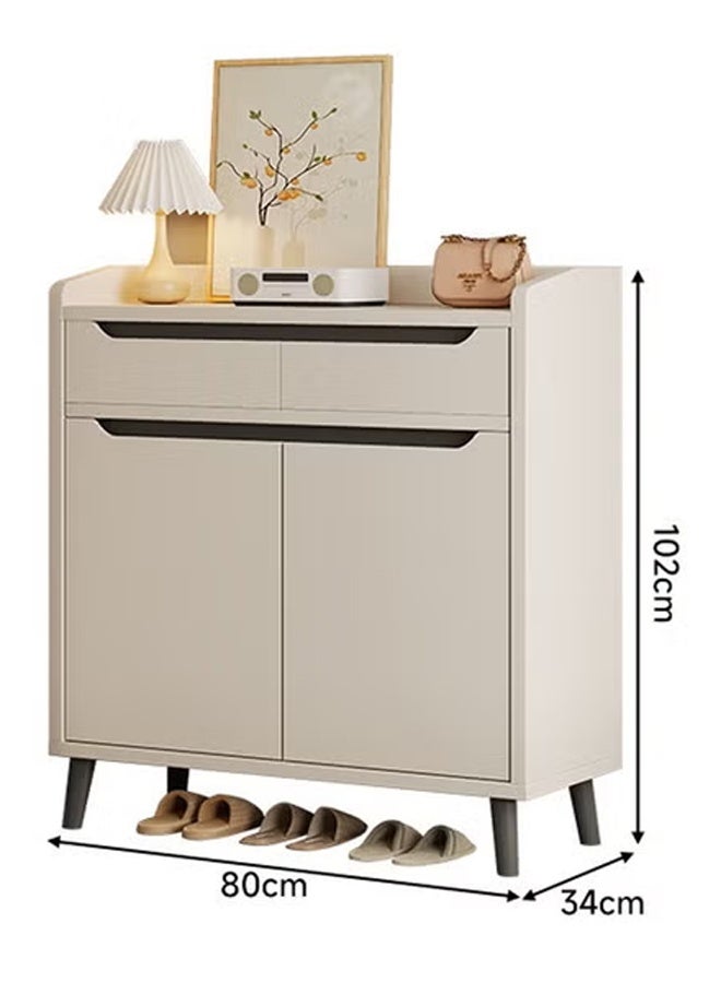 كيكي خزانة أحذية فاخرة متعددة الوظائف مع أدراج تخزين للمدخل 80*34 سم، لون أبيض - Image 2