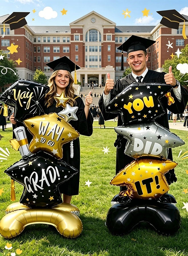 Realfrog 2 PCS Graduation Balloon Decoration Set with Graduation Cap Design in Black & Gold – Elegant Party Decor for Graduation Celebrations and Photo Backdrops - Image 2