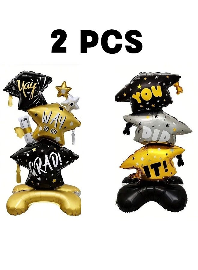 Realfrog 2 PCS Graduation Balloon Decoration Set with Graduation Cap Design in Black & Gold – Elegant Party Decor for Graduation Celebrations and Photo Backdrops - Image 1