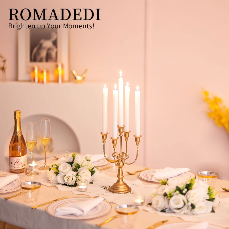 Romadedi Candelabra Gold Candle Holders - 5 Arm 11.8" Wedding Candlestick Holder for Theme Party Table Centerpiece Decor Dining Room Birthday Holiday Christmas, Set of 2 - Image 4