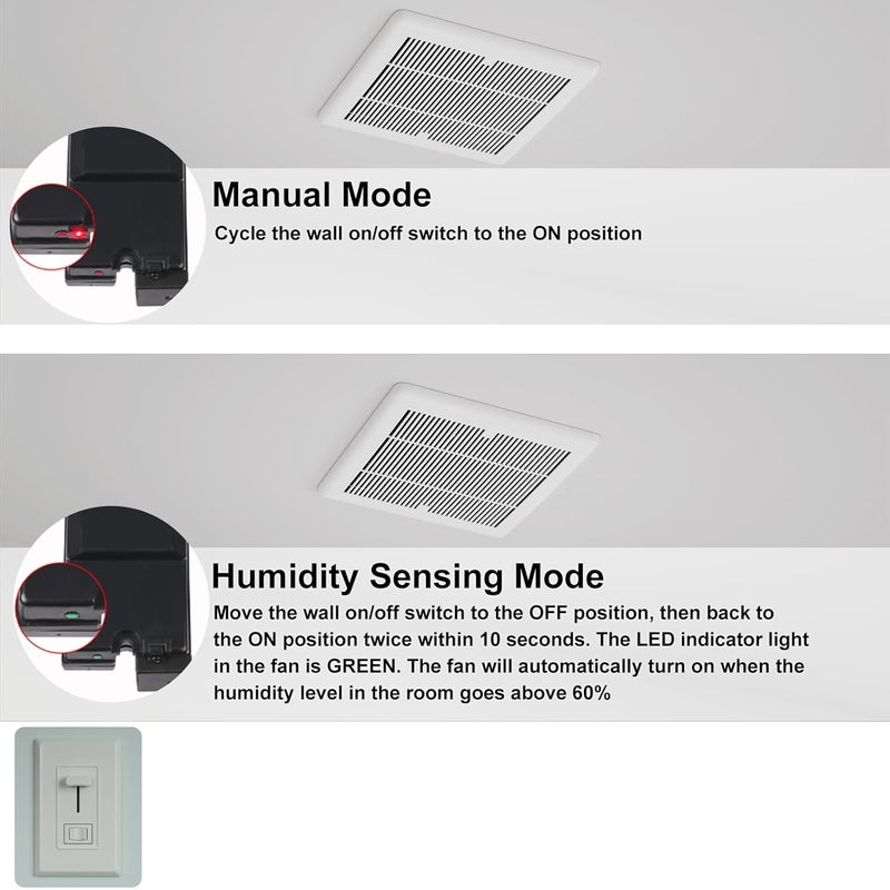 Tech Drive Bathroom Fan - 130 CFM, 0.8 Sone, No Attic Access Needed, 6-Inch Duct Very Quiet Ventilation Exhaust Fan with Humidity Sensor, Easy to Install Ceiling Mounted, White - Image 2