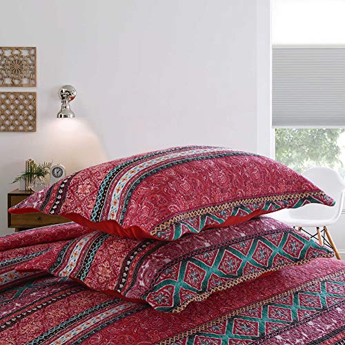 NEWLAKE Cotton Bedspread Quilt Sets-Reversible Patchwork Coverlet Set, Striped Bohemian Pattern,Queen Size - Image 4