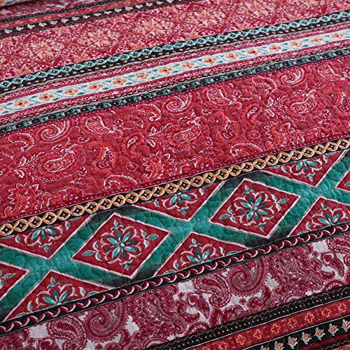 NEWLAKE Cotton Bedspread Quilt Sets-Reversible Patchwork Coverlet Set, Striped Bohemian Pattern,Queen Size - Image 3
