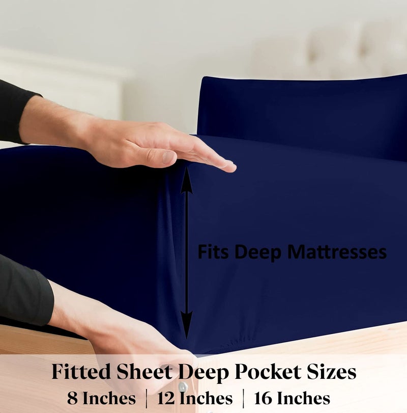 SKY BEDDINGS السوستة ملائمة ورقة كينج حجم السوستة ورقة 8 بوصة الجيب العميق جودة الفندق جودة ميكروفيات الألياف الدقيقة ناعمة ورقة السوستة خالية من التجاعيد غطاء مرتبة 1 ورقة مجهزة فقط - الأزرق البحرية - Image 3