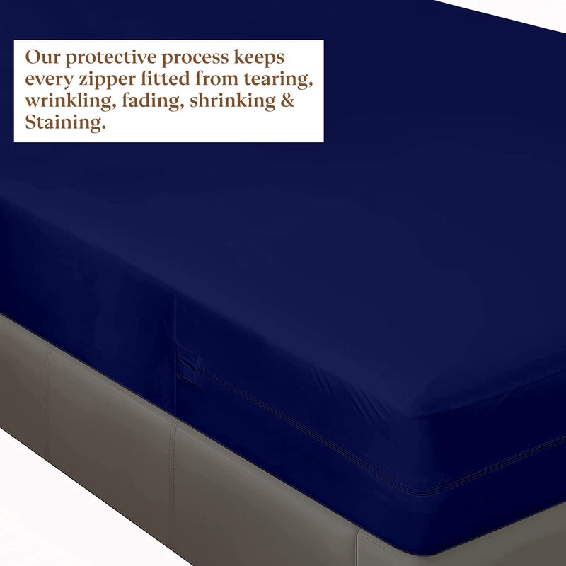 SKY BEDDINGS السوستة ملائمة ورقة كينج حجم السوستة ورقة 8 بوصة الجيب العميق جودة الفندق جودة ميكروفيات الألياف الدقيقة ناعمة ورقة السوستة خالية من التجاعيد غطاء مرتبة 1 ورقة مجهزة فقط - الأزرق البحرية - Image 4