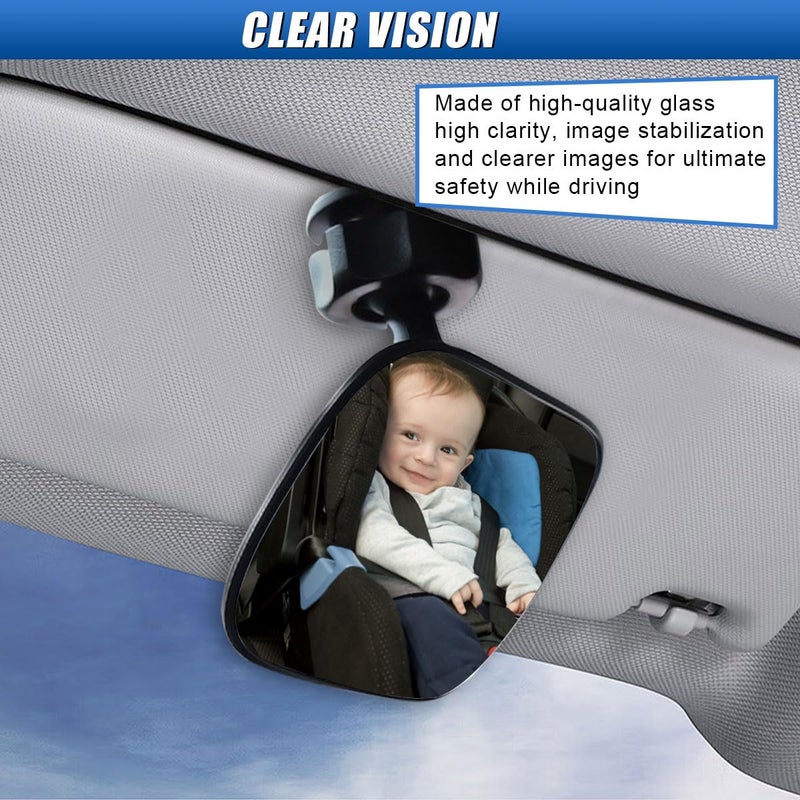 Uhanbut Car Mirror For Baby  360 Adjustable Wide Angle Car Rear View Convex Mirror  Universal Baby Facing Rear Hd Safety Back Seat Mirrors Clip On Sun Visor (1Pc) - Image 4