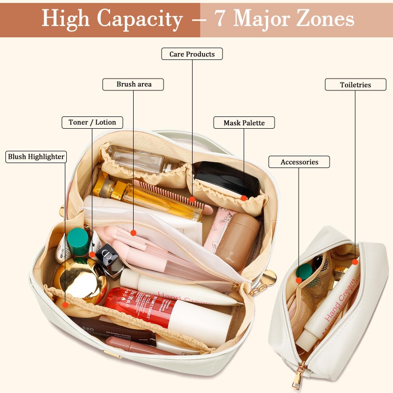 CLOUDWINGS Birthday Gifts for Women Teen Girl, Personalized Initial Makeup Organizer Bag Set, Open Flat Travel Cosmetic Bag With Clear Divider and Handle(Beige,A) - Image 3