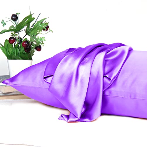 Riara Satin Silk Pillowcase Solid Pillow Case Covers With Envelop Closure For Hair And Skin Home Bed Decor Set Of 2 Pillowcase Free 3 Pc Scrunchie (Queen Size (20"X30"), Prism Violet), 400 TC - Image 3