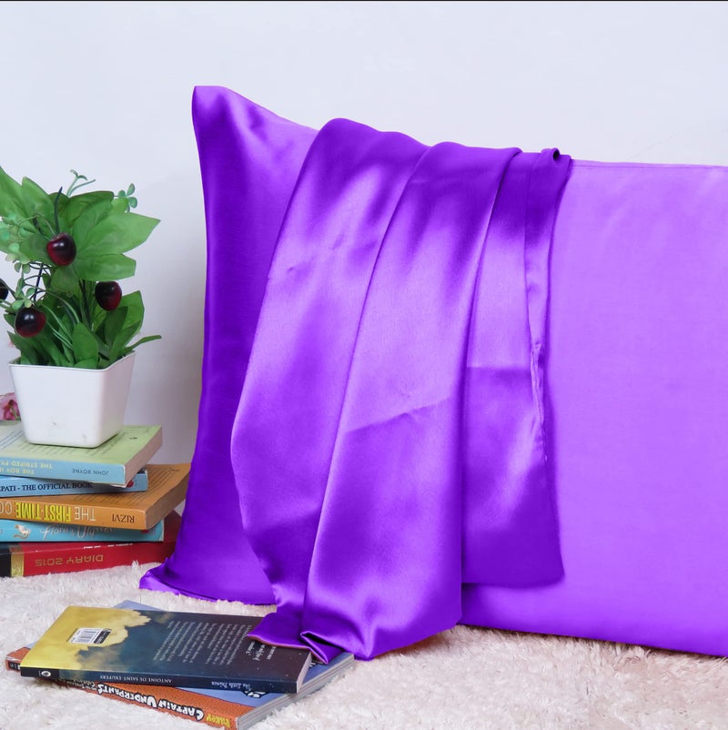 Riara Satin Silk Pillowcase Solid Pillow Case Covers With Envelop Closure For Hair And Skin Home Bed Decor Set Of 2 Pillowcase Free 3 Pc Scrunchie (Queen Size (20"X30"), Prism Violet), 400 TC - Image 2