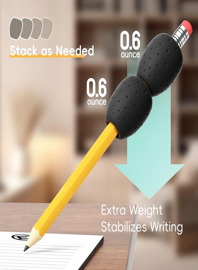 ELETIUO 6-Pack Weighted Silicone Pencil Grips 0.6oz,Multi-Functional Handwriting Aid & Fidget Tool,Fits Pencils/Utensils/Combs,for Autism ADHD Therapy (Black) - Image 2
