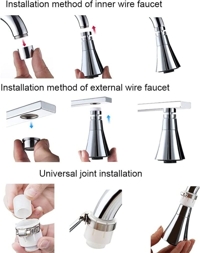 ONICORN ONICORN 360degree Sprayer Head Rotatable Water Bubbler Sprayer Head Kitchen Aerator Extender SplashProof 2 Water Flow Sprayer Modes Water Saving FaucetF Short Without Nozzle - Image 3