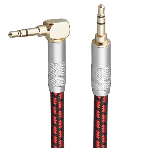 Primeda Audiophile High Purity Copper Aux Audio Cable 35mm Male to 35mm Male Audio Auxiliary Cord GoldPlated Stereo HiFi Adapter Cable Straight to Right Angle 65ft2m - Image 1