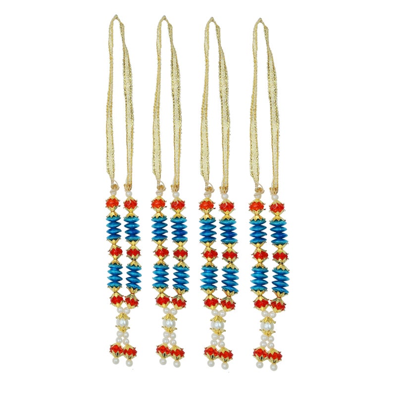 Aditri Creation Set of 4 Mala Artificial Beaded Mala Ribbon Haar Small Mala for IdolMala for God Statues Accessories Puja Sringar Articles for Indian Traditional DecorationSize25Blue