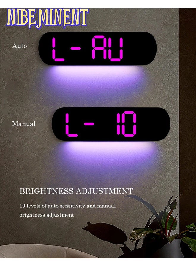 NIBEMINENT LED Digital Clock, Digital Wall Clock with Remote Control, RGB Atmosphere Lights with 8 Adjustable Night Light Colors, Dual Alarms, Temperature for Room （Deep Pink） - Image 2