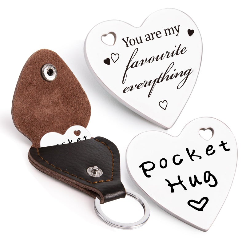 Qunrwe Pocket Hug Token & Leather Keychain,Thinking of You Miss You Gift,Long Distance Gift,Valentine's Day Anniversary Christmas Birthday Gifts for Her Him Family Friends Lover - Image 1