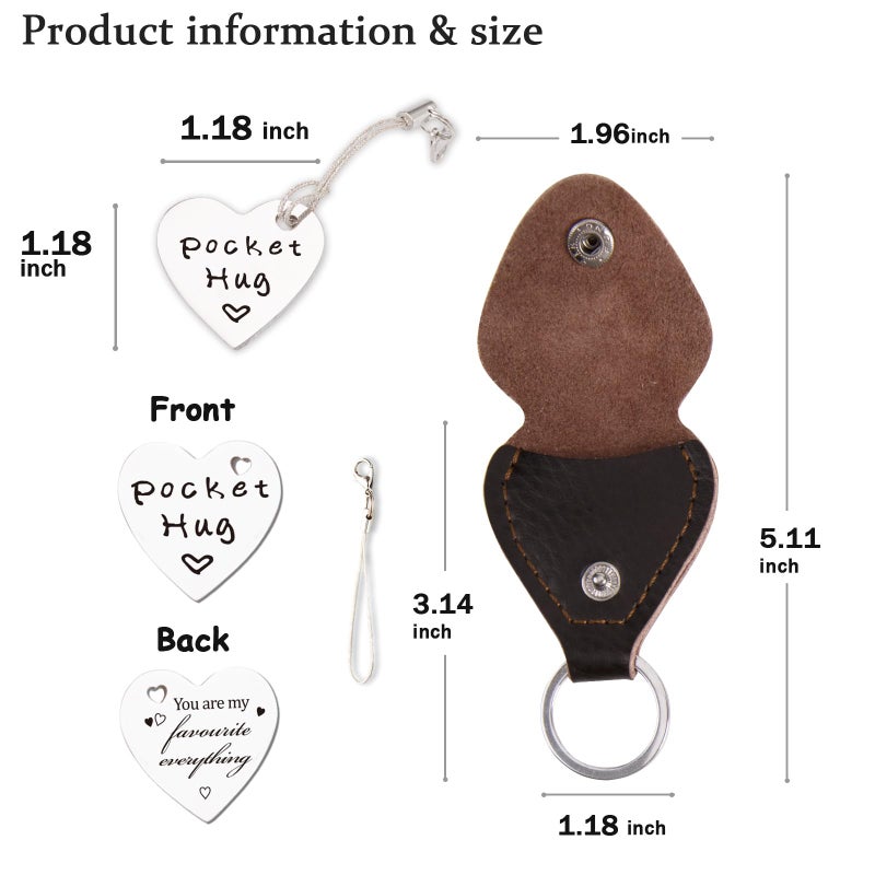 Qunrwe Pocket Hug Token & Leather Keychain,Thinking of You Miss You Gift,Long Distance Gift,Valentine's Day Anniversary Christmas Birthday Gifts for Her Him Family Friends Lover - Image 3