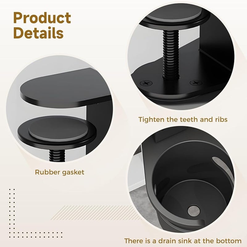 Metal Cup Holder Clamp For Desk Spill Proof Stable Space Saving Organizer With Drainage - Image 5