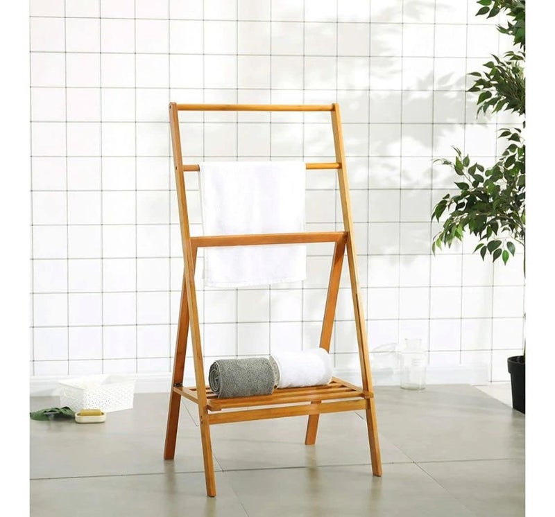 Generic Bamboo 3-Tier Towel Ladder - Natural Wooden Rack for Bathroom, Bedroom - TH-6 - Image 1