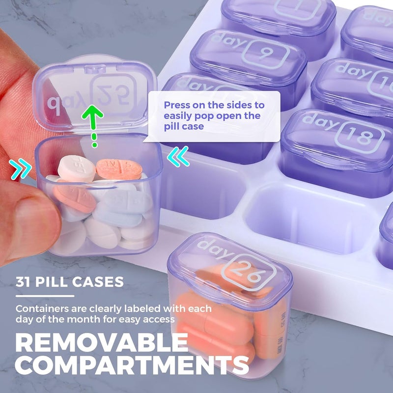 MEDca Monthly Pill Organizer - 31 Day Pill Organizer with Large Removable Medication Pods, Portable Pill Case Box and Holder for Daily Medicine and Vitamins, Purple - Image 3