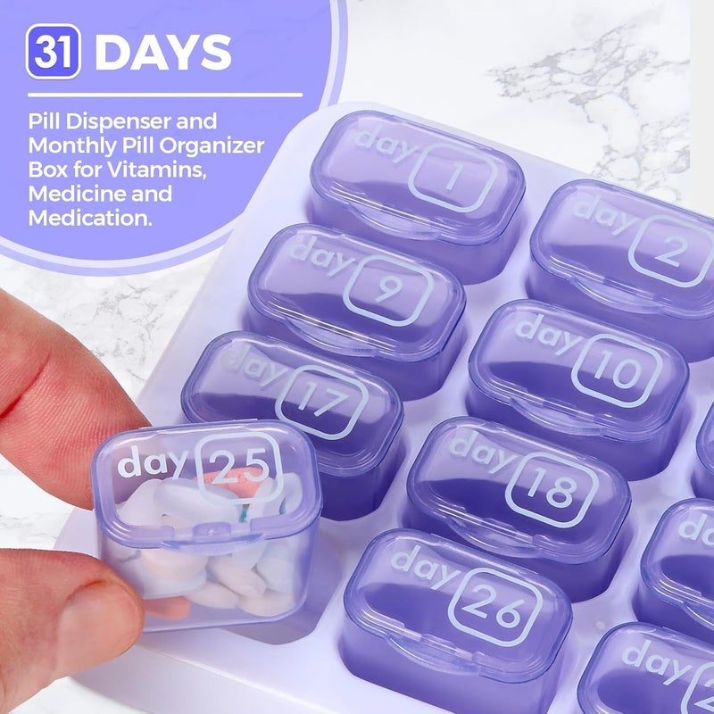 MEDca Monthly Pill Organizer - 31 Day Pill Organizer with Large Removable Medication Pods, Portable Pill Case Box and Holder for Daily Medicine and Vitamins, Purple - Image 2