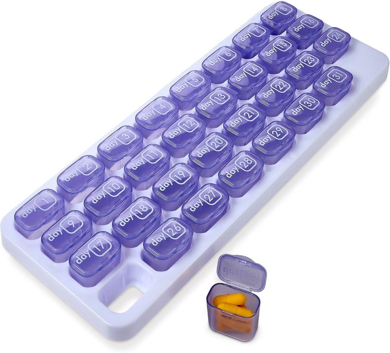MEDca Monthly Pill Organizer - 31 Day Pill Organizer with Large Removable Medication Pods, Portable Pill Case Box and Holder for Daily Medicine and Vitamins, Purple - Image 1