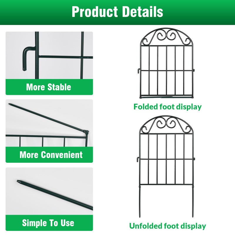 ADAVIN 20 Panels Collapsible Garden Fence Animal Barrier, 20 Ft(L) x 24 in(H) Black Rustproof Metal Wire Panel Border for Dogs Rabbits, Flower Edging for Landscape Patio Yard Outdoor Decor, Arched - Image 3