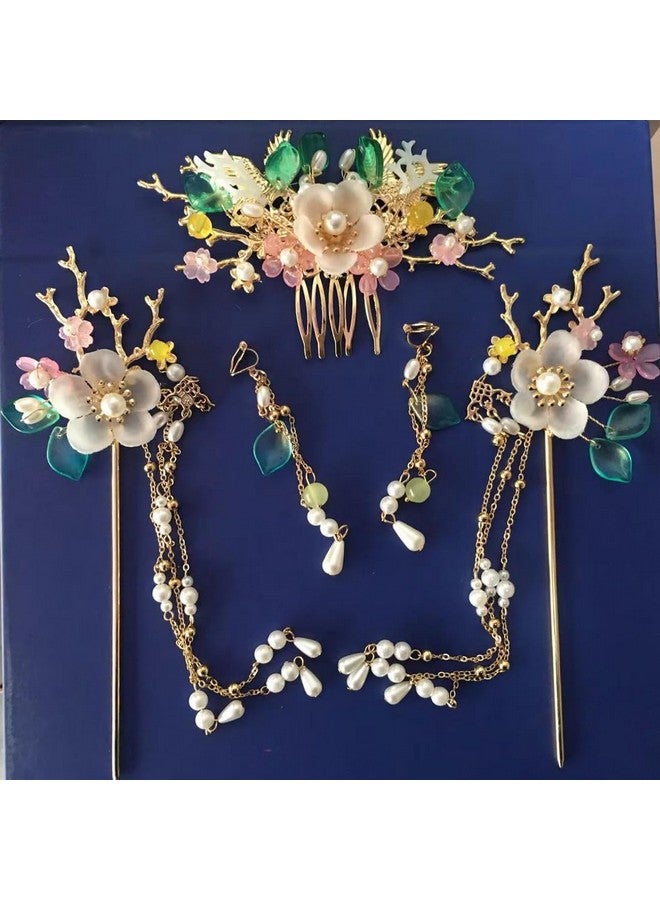Engjajo Set of 1 Alloy Hair Sticks Pins Long Tassel Eyebrow Pendant Hanfu Chinese Hair Comb Set Hairpin Pink, Blue - Image 2