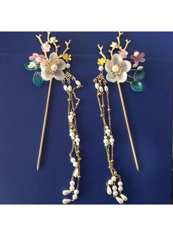 Engjajo Set of 1 Alloy Hair Sticks Pins Long Tassel Eyebrow Pendant Hanfu Chinese Hair Comb Set Hairpin Pink, Blue - Image 4