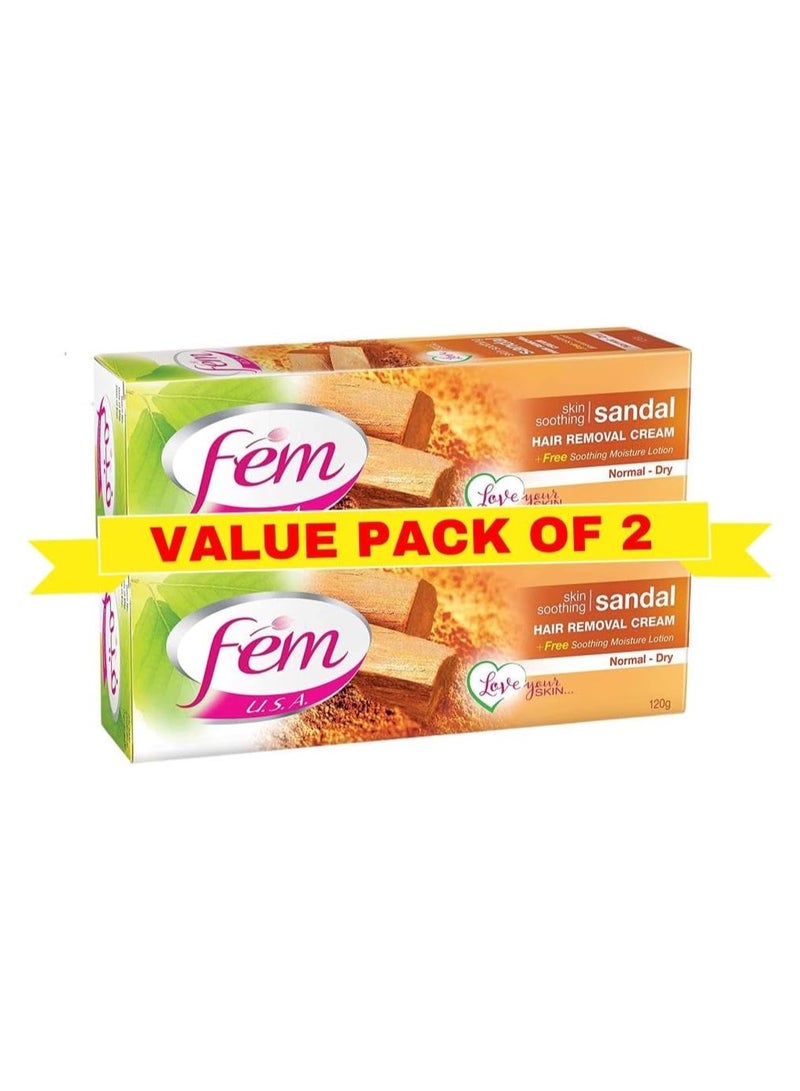 FEM USA Hair Removal Cream with Sandal 120g (Pack of 2) | For Softening Skin With pH Balancing Skin Care Lotion - Image 1