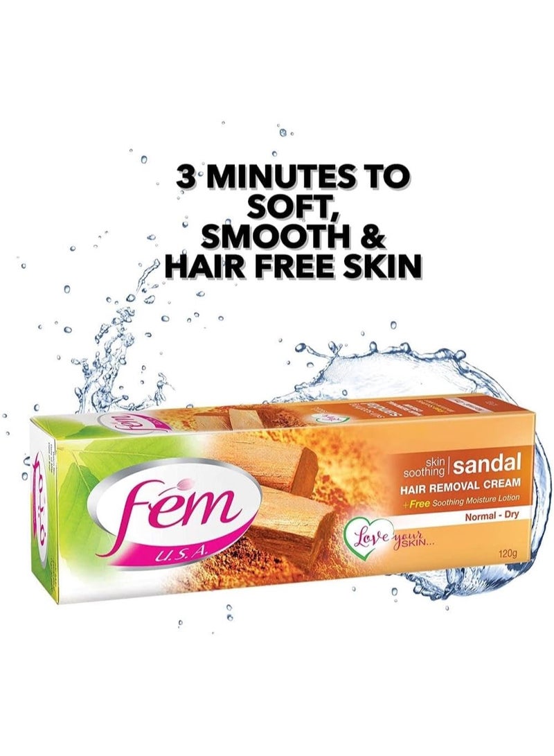FEM USA Hair Removal Cream with Sandal 120g (Pack of 2) | For Softening Skin With pH Balancing Skin Care Lotion - Image 2