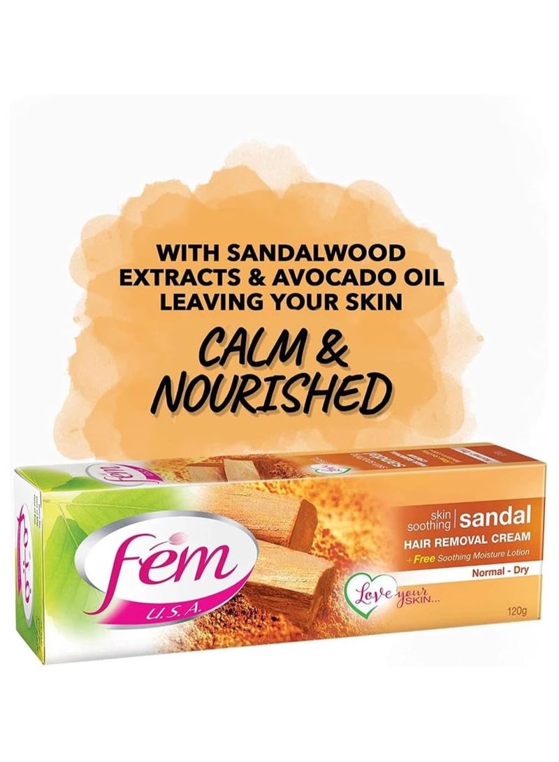 FEM USA Hair Removal Cream with Sandal 120g (Pack of 2) | For Softening Skin With pH Balancing Skin Care Lotion - Image 4