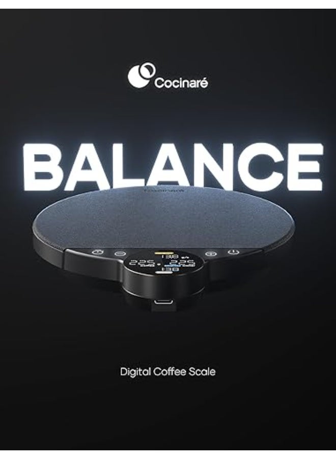 الكوكيناري Here is the **Arabic translation (clean + Noon-ready):**  **ميزان قهوة رقمي Cocinare Balance – تحكم دقيق مع 3 أوضاع (مساعدة التخمير، الوزن، المنافسة)، ميزان مطبخ رقمي للقهوة والمواد الصغيرة حتى 3000 جرام (أسود أوبسيديان)** - Image 2