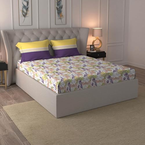 MYTRIDENT Bedsheet for Double Bed, Dusk and Dawn Collection, 1 Queen Size Bedsheet with 2 Pillow Covers, 144TC, 100% Cotton Bedsheet - Firefly Purple - Image 2
