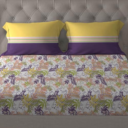 MYTRIDENT Bedsheet for Double Bed, Dusk and Dawn Collection, 1 Queen Size Bedsheet with 2 Pillow Covers, 144TC, 100% Cotton Bedsheet - Firefly Purple - Image 3