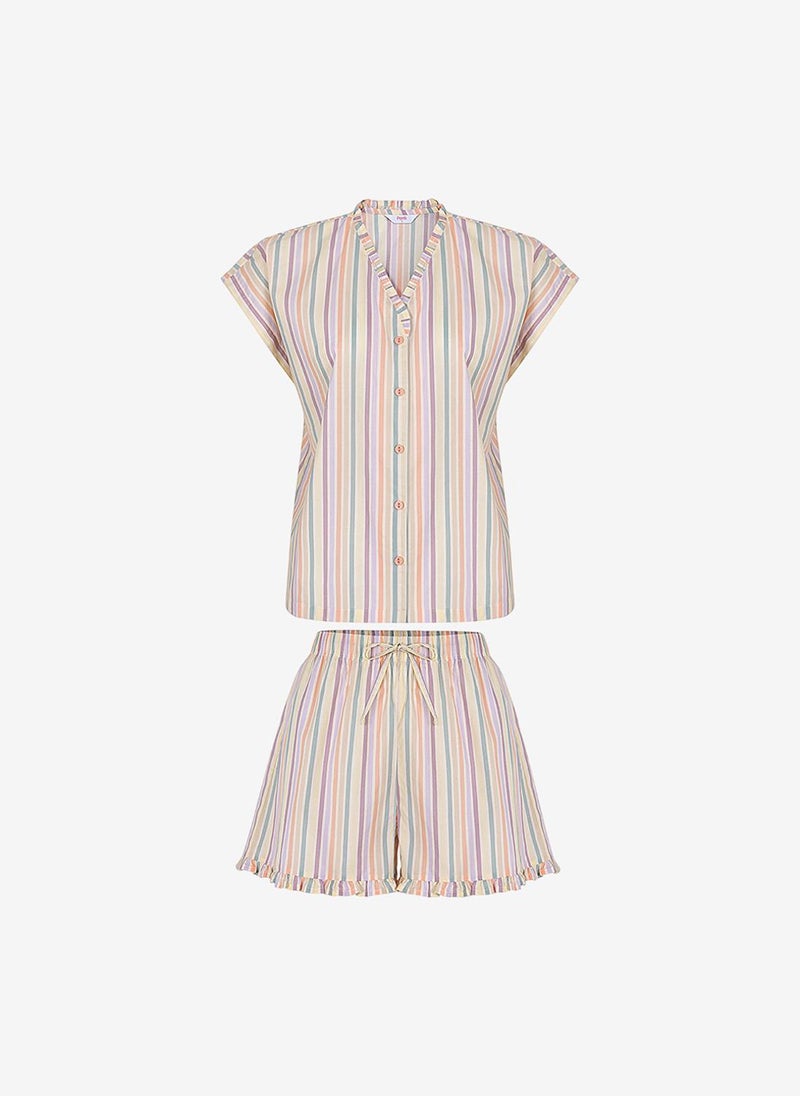 Penti Women Sweet Day Striped Short Sleeve Shorts Multicolour Set - Image 5