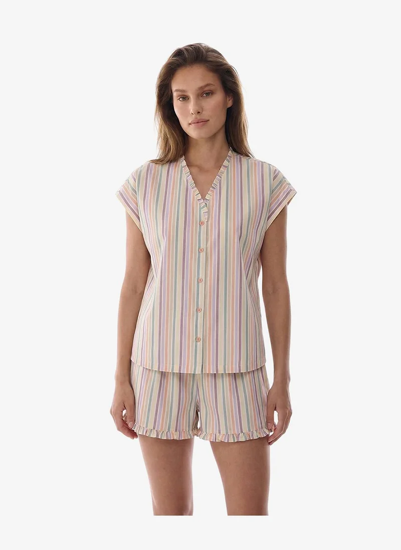 بنتي Women Sweet Day Striped Short Sleeve Shorts Multicolour Set