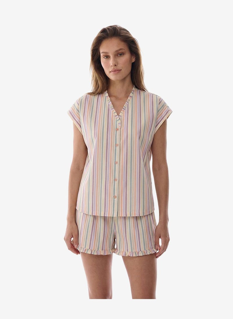 Penti Women Sweet Day Striped Short Sleeve Shorts Multicolour Set - Image 1