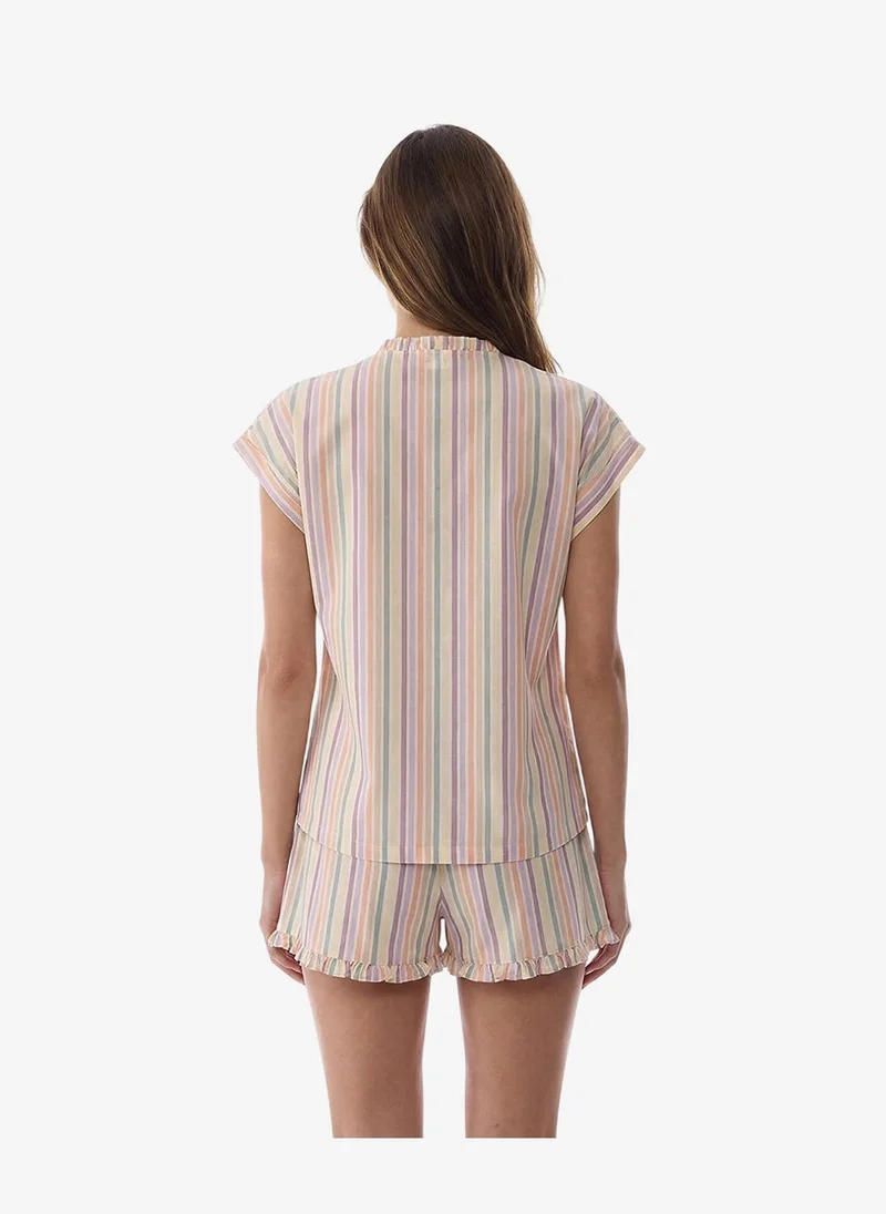 بنتي Women Sweet Day Striped Short Sleeve Shorts Multicolour Set