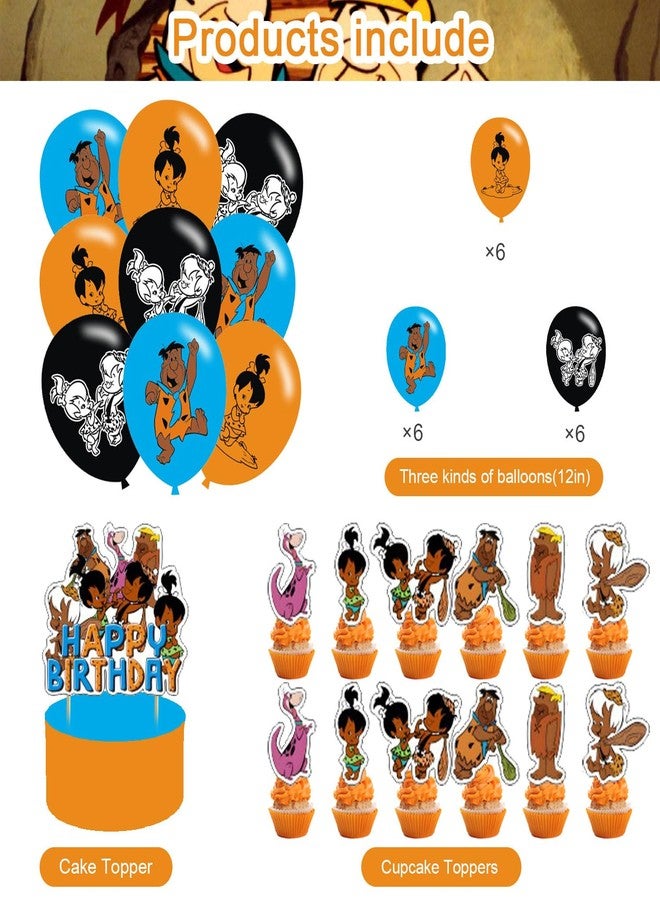 PINUO African American 𝙁𝙡𝙞𝙣𝙩𝙨𝙩𝙤𝙣𝙚𝙨 birthday party supplies,Pebbles and Bam bam party including cake caps, cupcake caps, flags, Latex Balloons, It is very suitable for birthday party supplies. - Image 3