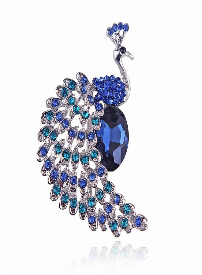 MarveBard Rhinestone Peacock Brooch for Women Sparkling Crystal Peacock Brooch Pin Vintage Animal Brooch Elegant Clothing Hat Bag Accessories Christmas Birthday Banquet Jewelry (Blue) - Image 1