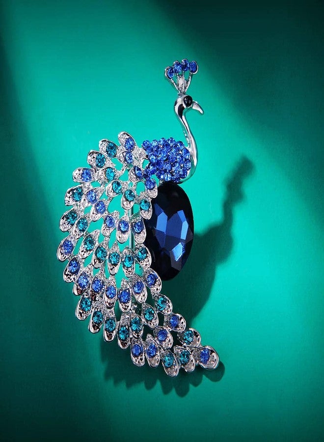 MarveBard Rhinestone Peacock Brooch for Women Sparkling Crystal Peacock Brooch Pin Vintage Animal Brooch Elegant Clothing Hat Bag Accessories Christmas Birthday Banquet Jewelry (Blue) - Image 3