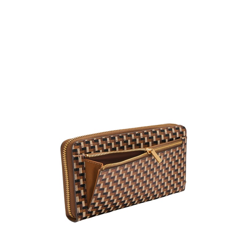 FOSSIL محفظة كلاتش مغلقة بسحاب من جلد صناعي مزودة بتقنية حجب RFID للنساء من فوسيل، طباعة محايدة منسوجة (الموديل: SL10058249) - Image 4